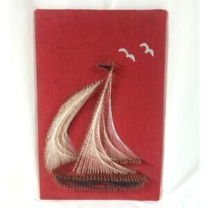 Vintage Nail String Art Sailboat 18” x 12”